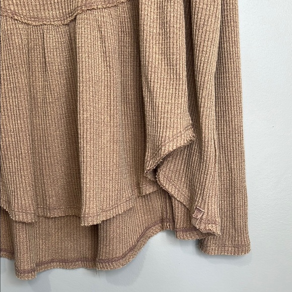 We the Free Waffle Knit Shirt Tan Peplum Knit Top XS - Picture 3 of 10